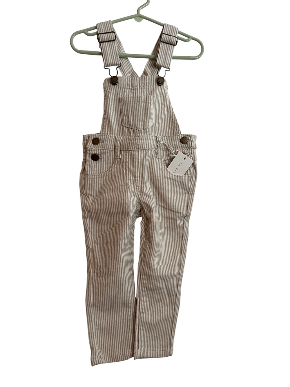NEW Jamie Kay Cream and Tan Pinstripe Overalls